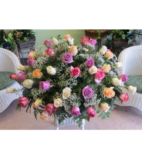 Basket of Colourful Roses