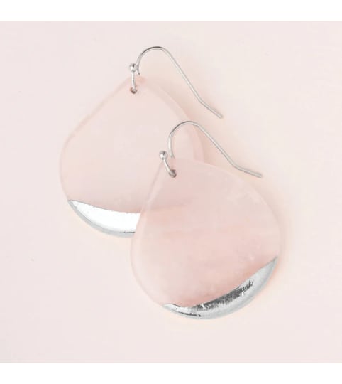 Earring Stone Dipped Teardrop - Rose Quartz/Silver