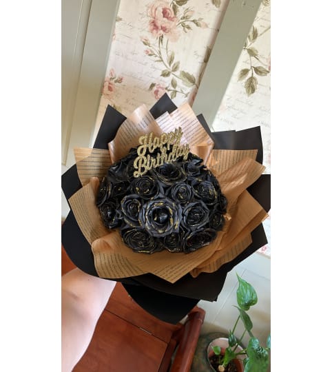 36 Black Roses with Glitter