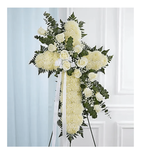 Peace & Prayers™ Standing Cross- White Roses