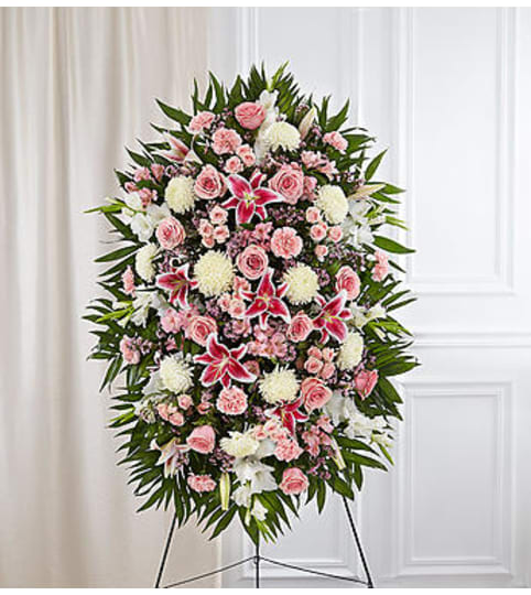Garden Pink and White Standing Spray. An arrangement by Garden Florist.