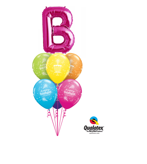 Monogram Pink "B" Birthday Awesome Balloon Bouquet