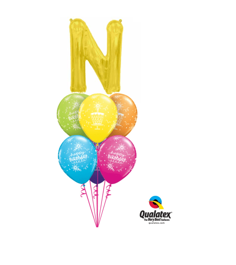 Monogram Gold "N" Birthday Awesome Balloon Bouquet