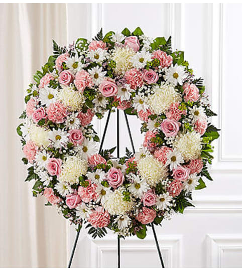 Garden Serene Blessings Standing Wreath- Pink & White