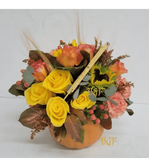 Spice Pumpkin Unique. An arrangement by Brickell Ave Florist.