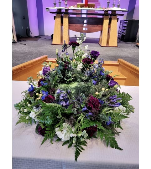 Surrounded in Violet Urn Wreath