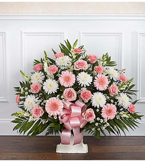 Floor Basket - Pink and White. An arrangement by Garden Florist.