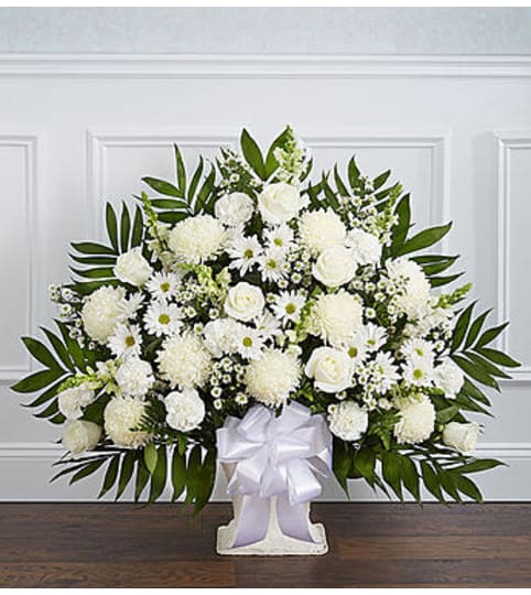 Floor Basket - All White. An arrangement by Garden Florist.