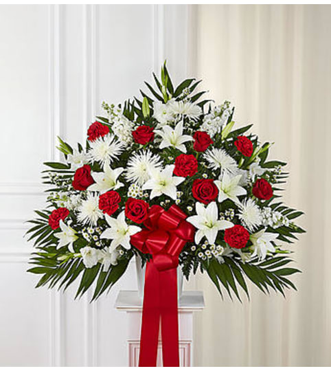 Standing Basket - Red and White. An arrangement by Garden Florist.