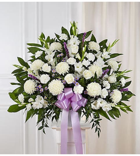 Standing Basket - Lavender and White. An arrangement by Garden Florist.