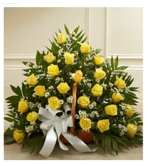 Fireside yellow roses. An arrangement by Garden Florist.