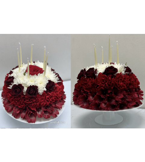 Red & White Floral Cake