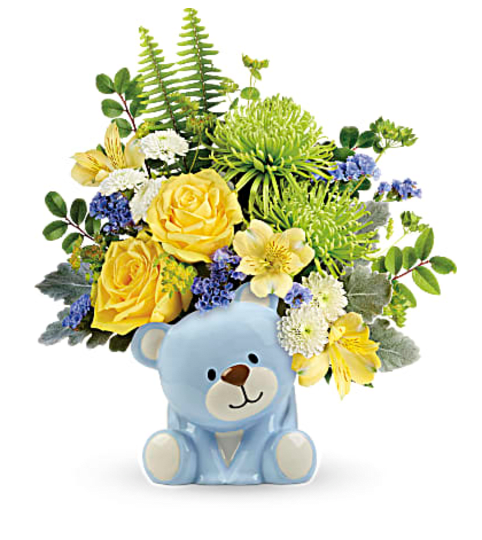 Garden's Joyful Blue Bear Bouquet