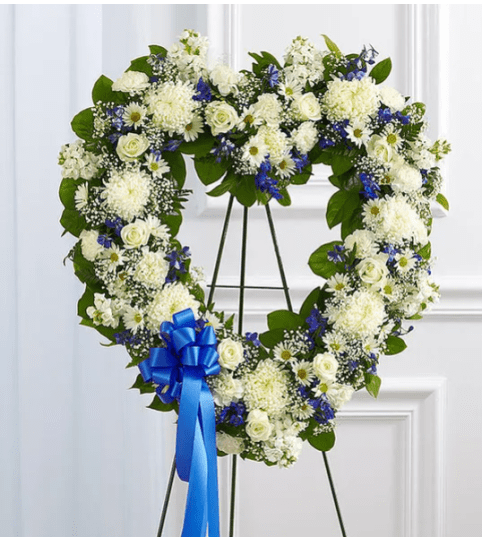 Standing open Heart Blue and White