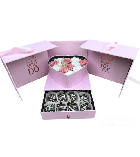 Box of Roses and Chocolate Dipped Strawberries