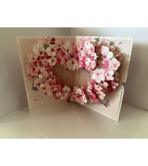 Pink Flower Heart Valentine's Pop-up Card