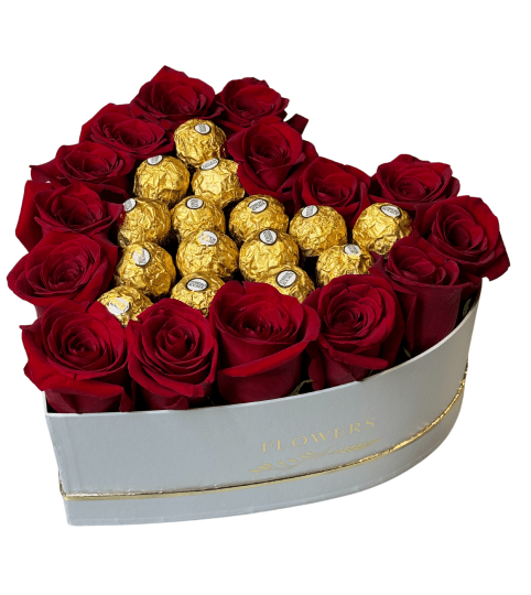 Rose and Ferrero Box. An arrangement by Top Flower Designers.