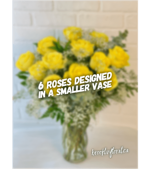 Yellow Dozen Roses In A Vase