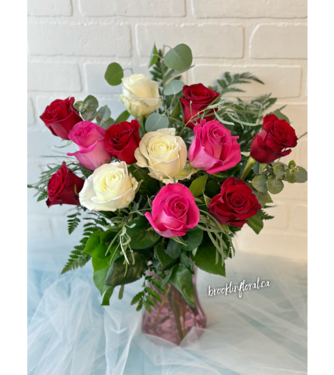 Luxe Roses In A Vase. An arrangement by Brooklin Floral and Garden Shoppe Inc..