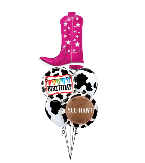 Cowgirly Boot Holstein Yee Haw Birthday Cheerful Balloon Bouquet