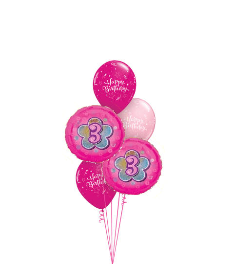 Pink Flower 3rd Birthday Classic Balloon Bouquet