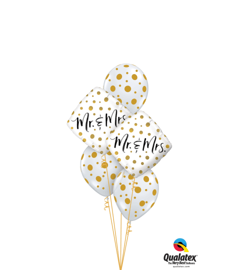 Mr. & Mrs. Gold Dots Classic Balloon Bouquet