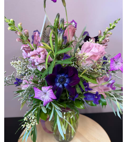 THE JEWEL -  a purpley designer's choice vase arrangement