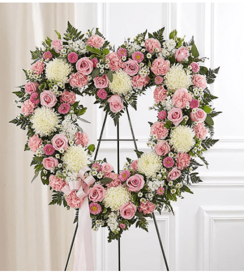 Garden Always Remember Floral Heart Tribute - Pink and White. An arrangement by Garden Florist.