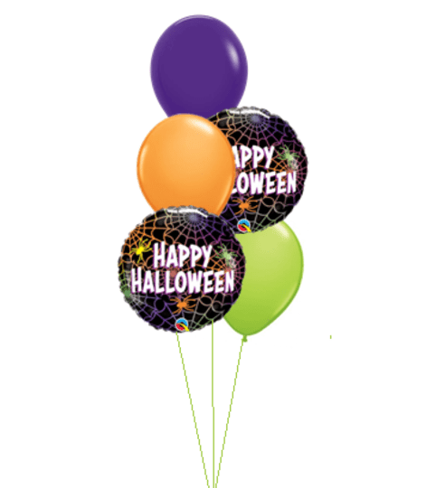 Spiders and Webs Halloween Classic Balloon Bouquet. An arrangement by Balloon Bouquets Plus.