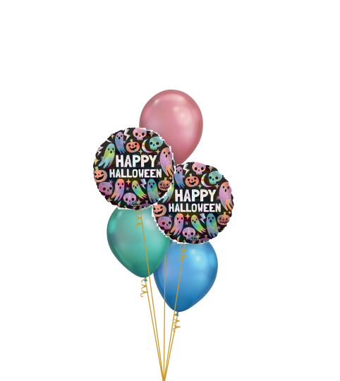 Pastel Holographic Halloween Classic Balloon Bouquet. An arrangement by Balloon Bouquets Plus.