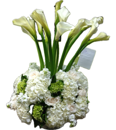 All White Calla lily, Hydrangeas Roses...