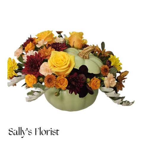 Sally's Green Pumpkin Dream. An arrangement by Triple A Florist.
