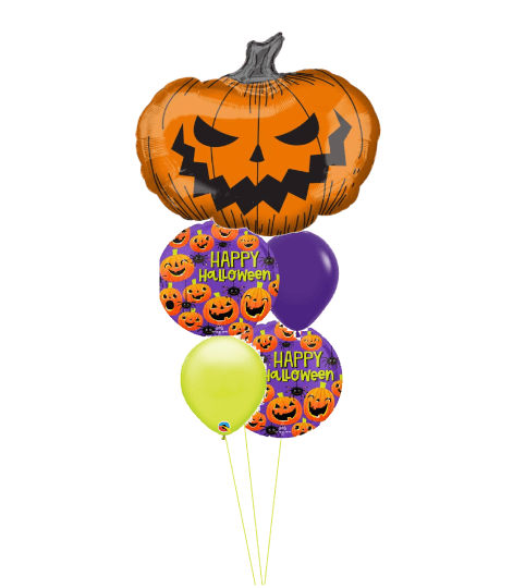 Hallows Eve Spider Pumpkin Cheerful Balloon Bouquet. An arrangement by Balloon Bouquets Plus.