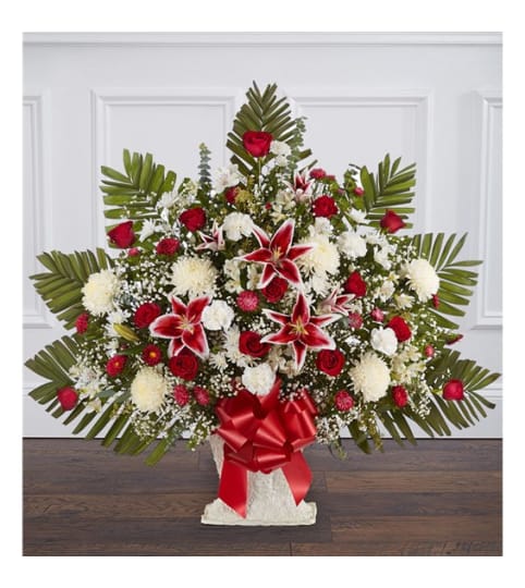 Red Rose and Lily Floor Basket. An arrangement by Flowers by Neil.