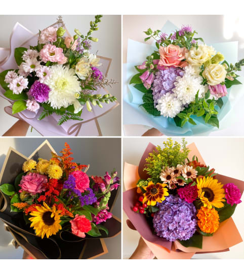 Premium Wrapped Seasonal Bouquet. An arrangement by Mayfield Flowers.
