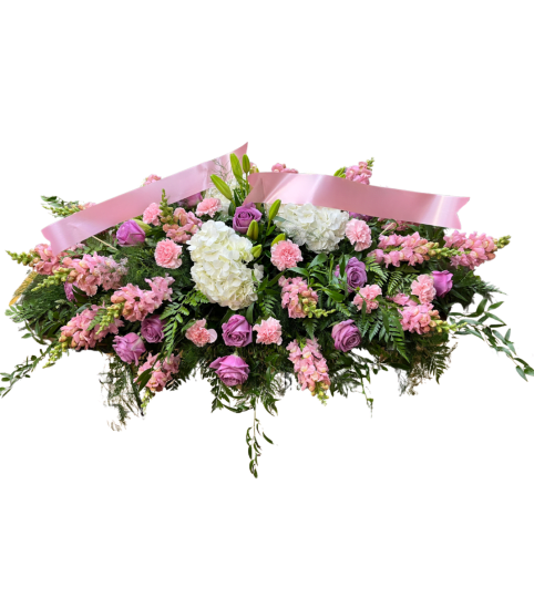 Graceful Petal Embrace Casket Spray. An arrangement by Holden's Florists.