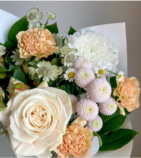 Designer's Pastel Handtied Bouquet. An arrangement by Mayfield Flowers.