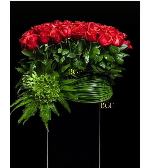 Glamour Red Roses with Succulent 