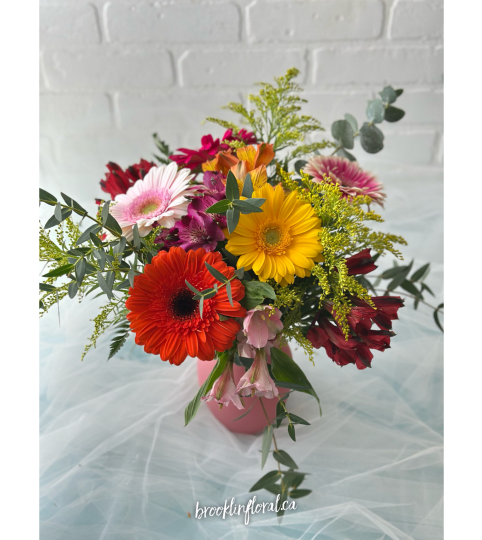 Wild Gerbera Meadow. An arrangement by Brooklin Floral and Garden Shoppe Inc..