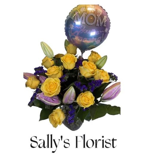 Sally's Mom – You're Amazing! Bouquet with balloon. An arrangement by Triple A Florist.