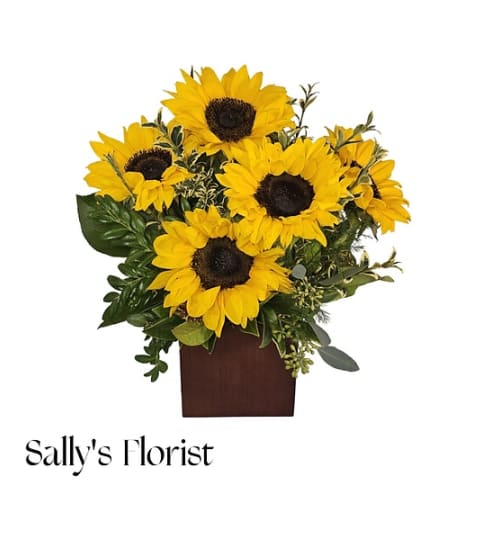 Sally's Golden Joy Arrangement. An arrangement by Triple A Florist.