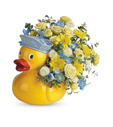 Teleflora's Lucky Ducky Boy Bouquet. An arrangement by Believe Flowers.