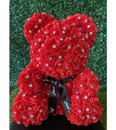 Red Diamond Rose Bear. An arrangement by Flower World and Gifts.