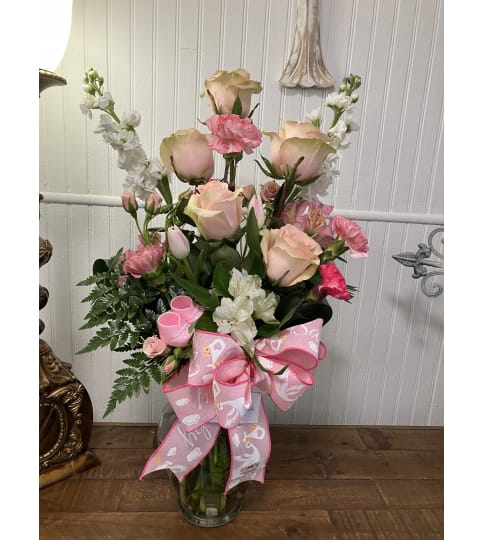 Welcome Baby Fresh Flowers (specify boy, girl, or gender neutral). An arrangement by The Flower Box Florist.