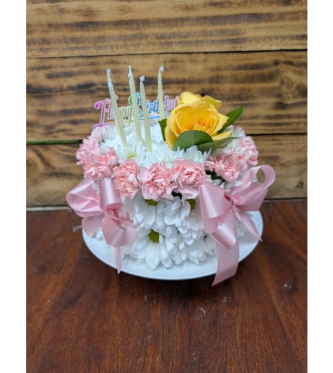 Birthday Wishes Cake. An arrangement by Paramus Flower Shop.