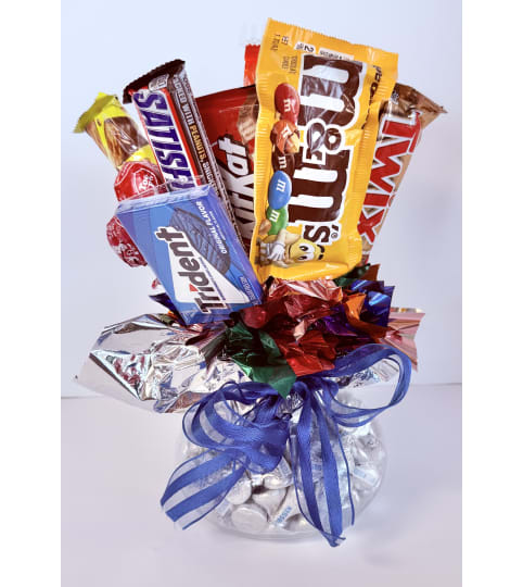 Candy Bar Bouquet. An arrangement by Brown Floral and Fudge.