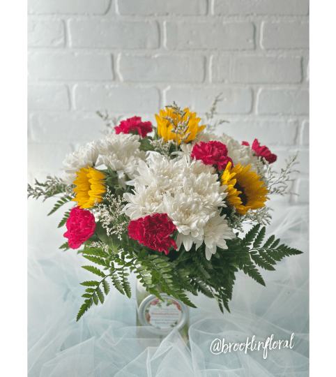 Sweetly Sunny Mason Jar. An arrangement by Brooklin Floral and Garden Shoppe Inc..