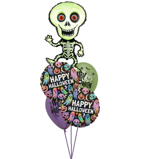 Skeleton Green Pastel Halloween Cheerful Balloon Bouquet. An arrangement by Balloon Bouquets Plus.