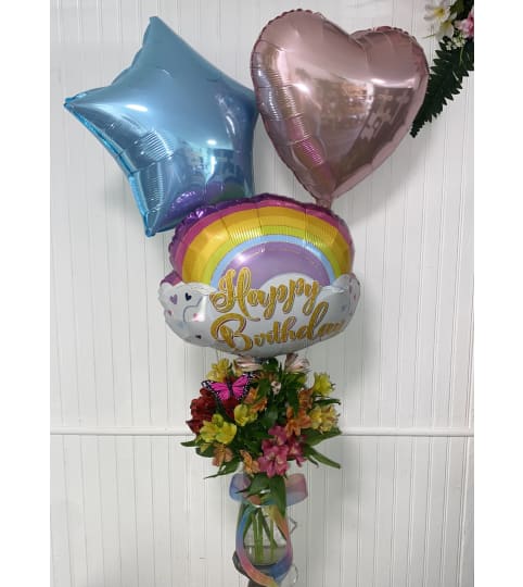 Rainbow Wishes Bouquet. An arrangement by The Flower Box Florist.