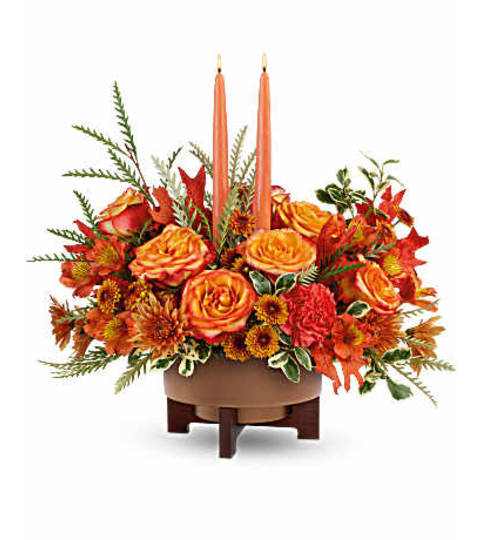 Fall Harvest Centerpiece. An arrangement by Tallevast Florist.